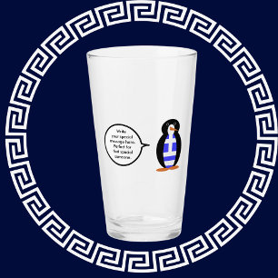 Greek Flag Talking Ms Penguin Personalised Glass