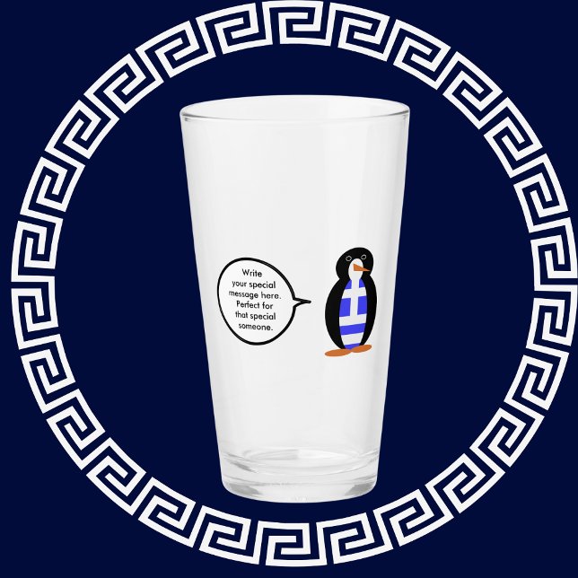 Greek Flag Talking Ms Penguin Personalised Glass (Creator Uploaded)