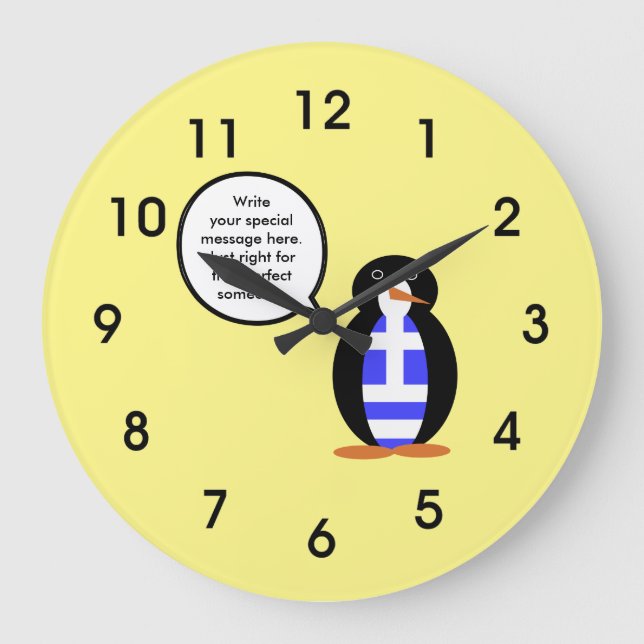 Greek Flag Talking Ms Penguin Personalised Large Clock (Front)