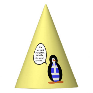 Greek Flag Talking Ms Penguin Personalised Party Hat