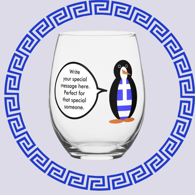 Greek Flag Talking Ms Penguin Personalised Stemless Wine Glass (Creator Uploaded)