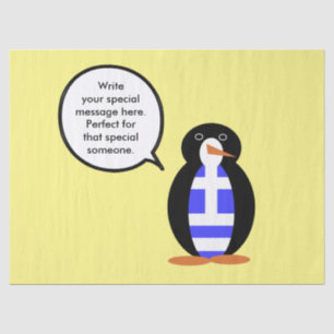 Greek Flag Talking Ms Penguin Personalised Tissue Paper