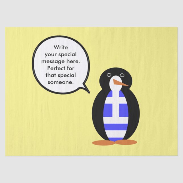 Greek Flag Talking Ms Penguin Personalised Tissue Paper (Front)