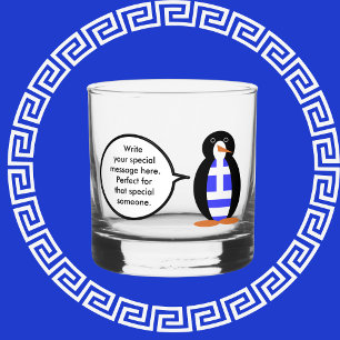 Greek Flag Talking Ms Penguin Personalised Whiskey Glass