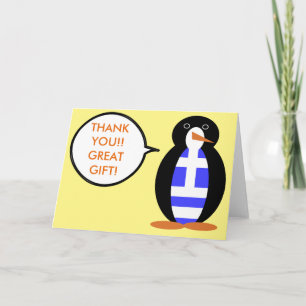 Greek Flag Talking Ms. Penguin Thank You Card