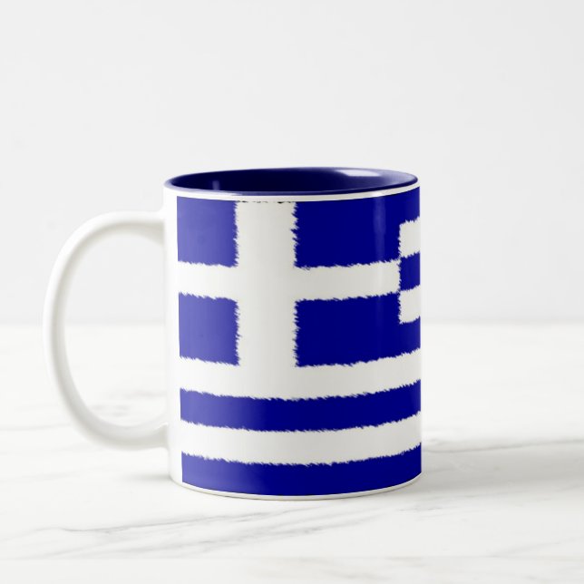 Greek Flag Two-Tone Coffee Mug (Left)