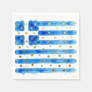 Greek Flag Watercolor Napkins. Napkin