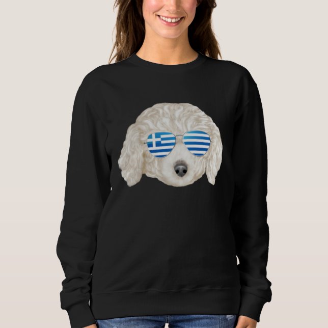 Greek Flag White Poodle Dog Greece Pocket Sweatshirt (Front)