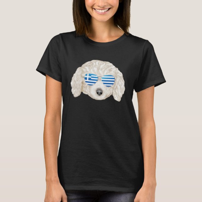 Greek Flag White Poodle Dog Greece Pocket T-Shirt (Front)