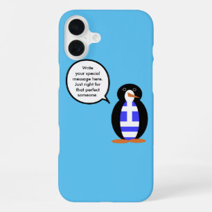 Greek Flag Wildlife Penguin Personalised Gift iPhone 16 Plus Case