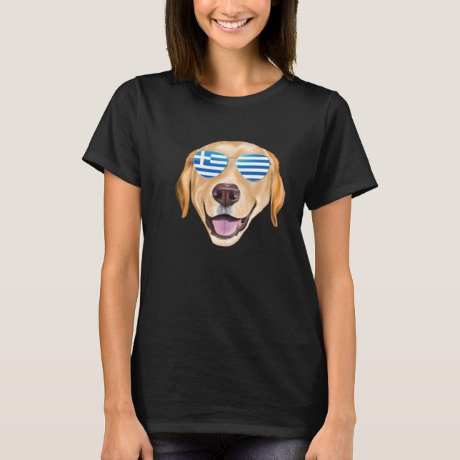 Greek Flag Yellow Labrador Retriever Dog Greece Po T-Shirt (Front)