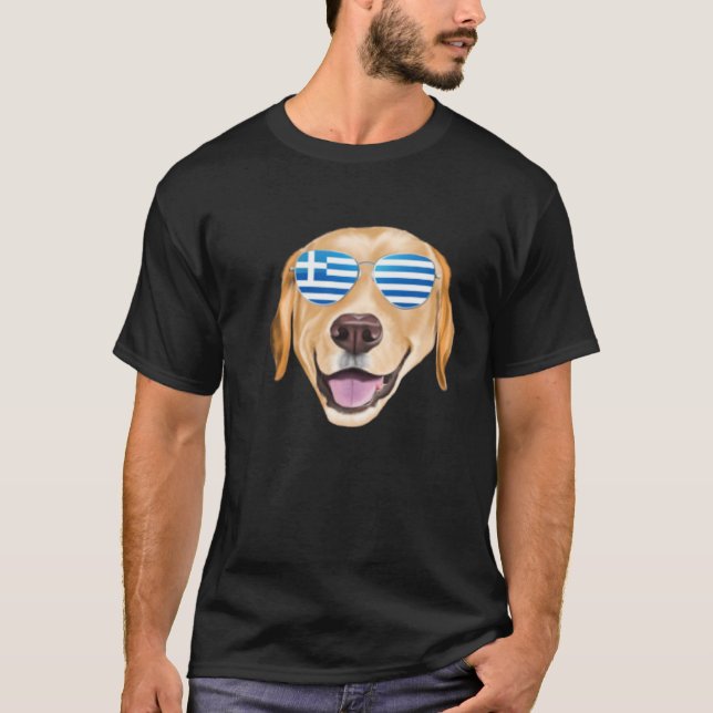 Greek Flag Yellow Labrador Retriever Dog Greece Po T-Shirt (Front)