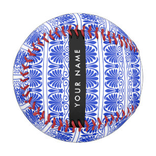 Greek Fret Arabesque Blue, Your Name, Personalise Baseball