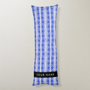 Greek Fret Arabesque Blue, Your Name, Personalise Body Cushion