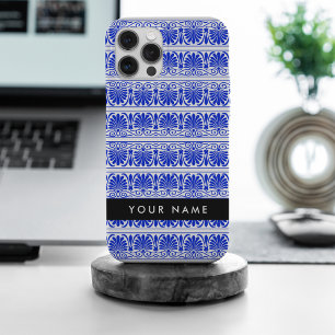 Greek Fret Arabesque Blue, Your Name, Personalise iPhone 15 Pro Max Case