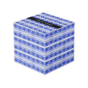 Greek Fret Arabesque Blue, Your Name, Personalise Cube