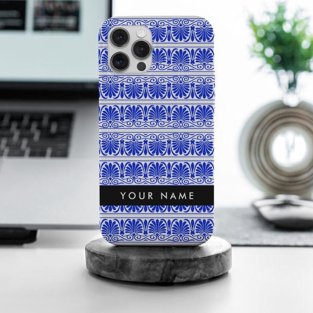 Greek Fret Arabesque Blue, Your Name, Personalise iPhone Case (Creator Uploaded)