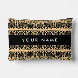 Greek Fret Arabesque Brown, Your Name, Personalise Accessory Pouch