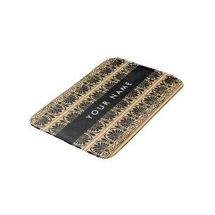 Greek Fret Arabesque Brown, Your Name, Personalise Bath Mat