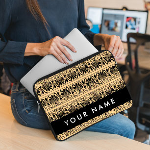 Greek Fret Arabesque Brown, Your Name, Personalise Laptop Sleeve