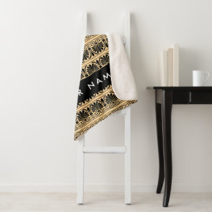 Greek Fret Arabesque Brown, Your Name, Personalise Sherpa Blanket