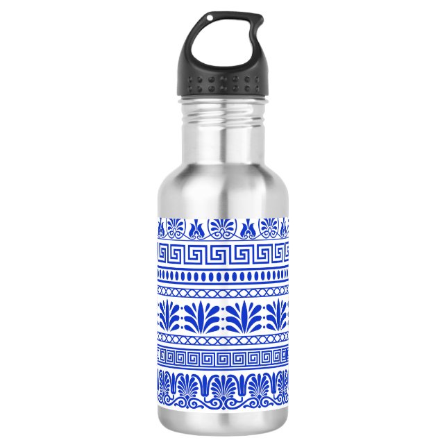 Greek Fret, Mediterranean Pattern, Blue 532 Ml Water Bottle (Front)