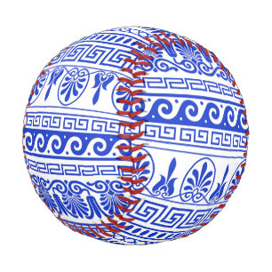 Greek Fret, Mediterranean Pattern, Blue Baseball