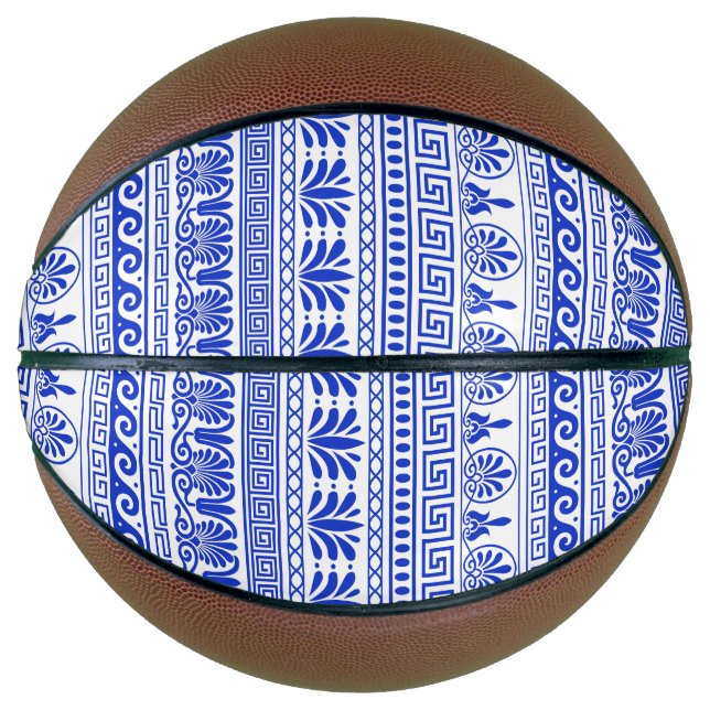 Greek Fret, Mediterranean Pattern, Blue Basketball (Front)