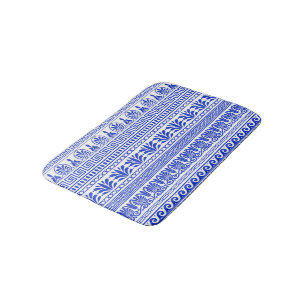 Greek Fret, Mediterranean Pattern, Blue Bath Mat