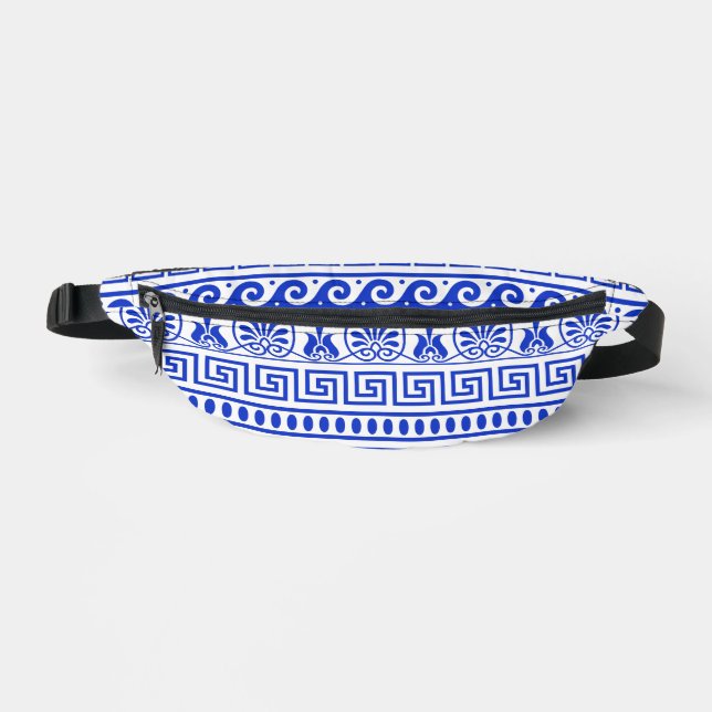 Greek Fret, Mediterranean Pattern, Blue Bum Bags (Front)