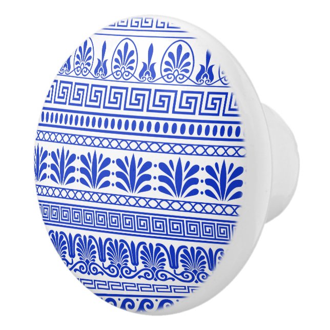 Greek Fret, Mediterranean Pattern, Blue Ceramic Knob (Right)