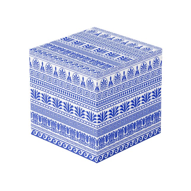 Greek Fret, Mediterranean Pattern, Blue Cube (Front Angled)
