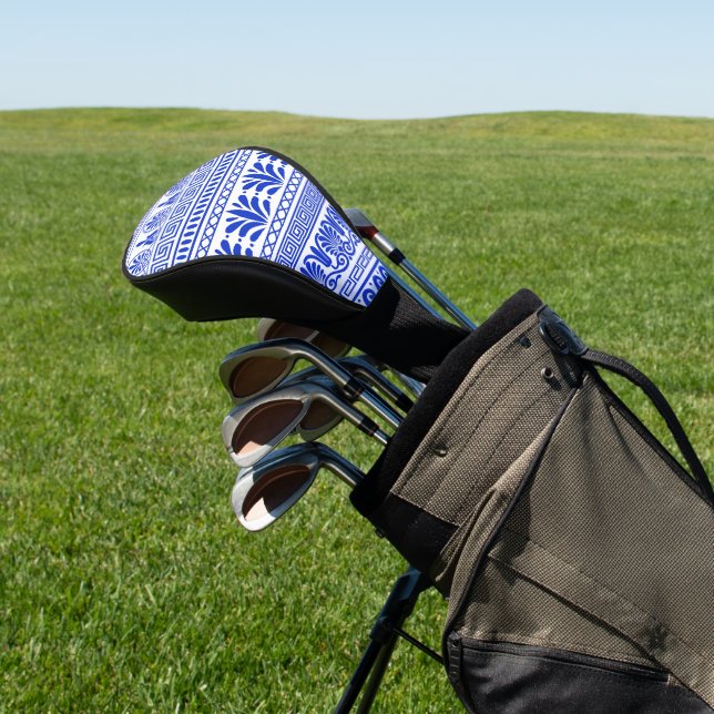 Greek Fret, Mediterranean Pattern, Blue Golf Head Cover (In Situ)