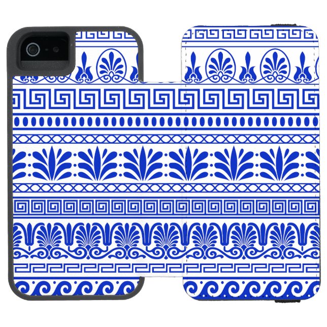Greek Fret, Mediterranean Pattern, Blue Incipio iPhone Wallet Case (Folio Open)