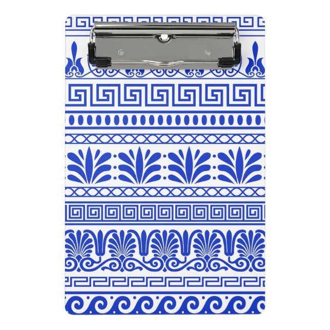 Greek Fret, Mediterranean Pattern, Blue Mini Clipboard (Front)