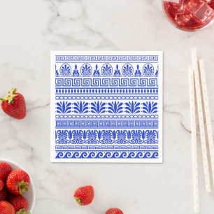 Greek Fret, Mediterranean Pattern, Blue Napkin
