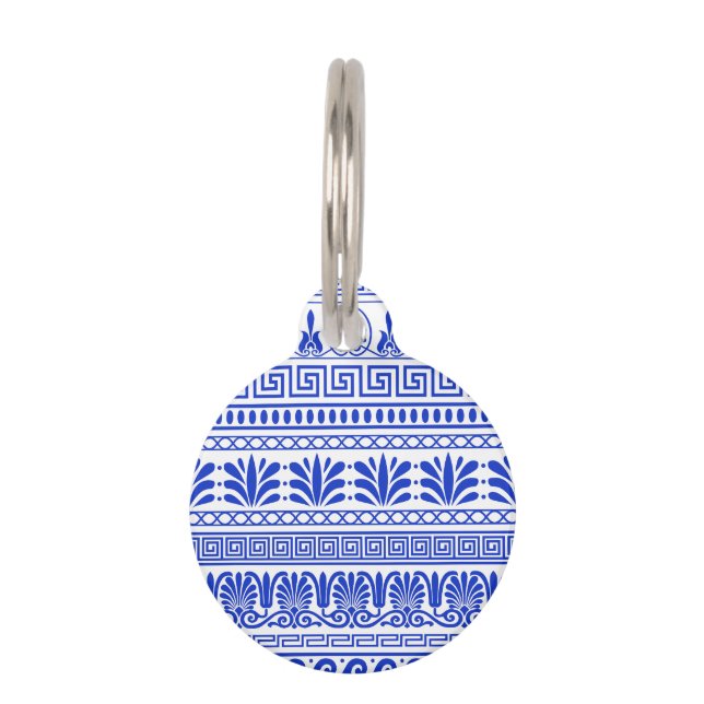Greek Fret, Mediterranean Pattern, Blue Pet Tag (Front)