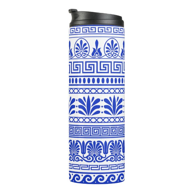Greek Fret, Mediterranean Pattern, Blue Thermal Tumbler (Rotated Right)