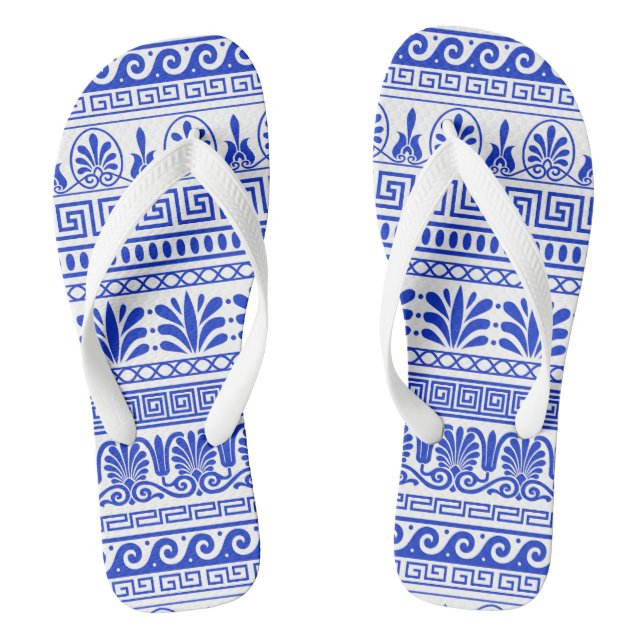 Greek Fret, Mediterranean Pattern, Blue Thongs (Footbed)