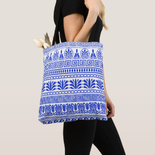 Greek Fret, Mediterranean Pattern, Blue Tote Bag