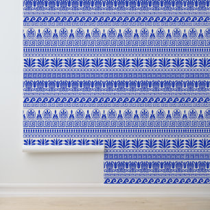 Greek Fret, Mediterranean Pattern, Blue Wallpaper