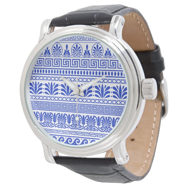 Greek Fret, Mediterranean Pattern, Blue Watch (Angled)