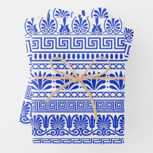 Greek Fret, Mediterranean Pattern, Blue Wrapping Paper Sheet