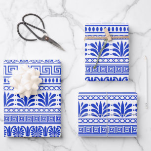 Greek Fret, Mediterranean Pattern, Blue Wrapping Paper Sheet