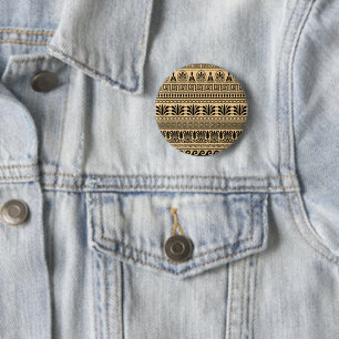 Greek Fret, Mediterranean Pattern, Brown 6 Cm Round Badge