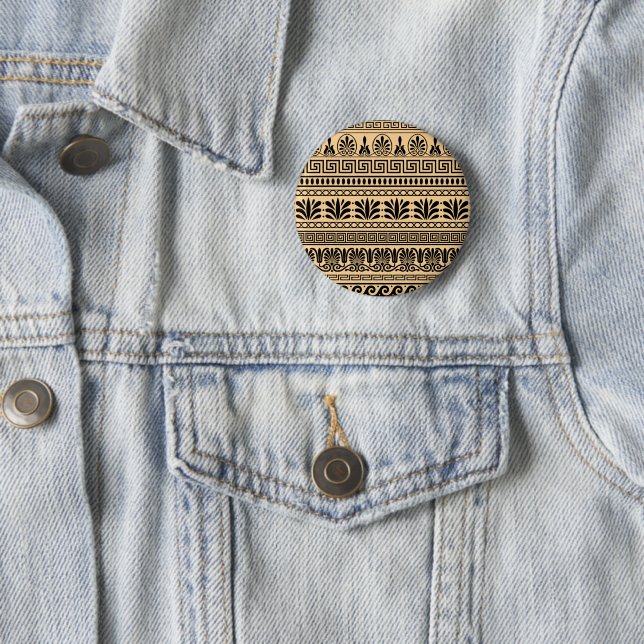Greek Fret, Mediterranean Pattern, Brown 6 Cm Round Badge (In Situ)