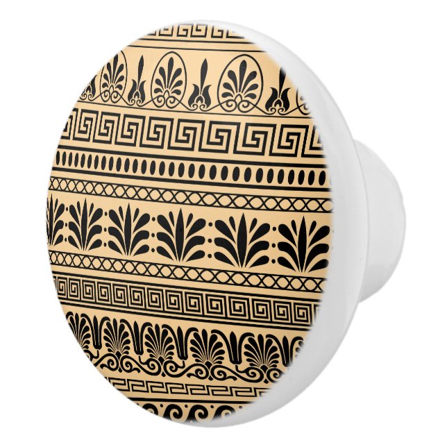 Greek Fret, Mediterranean Pattern, Brown Ceramic Knob (Right)