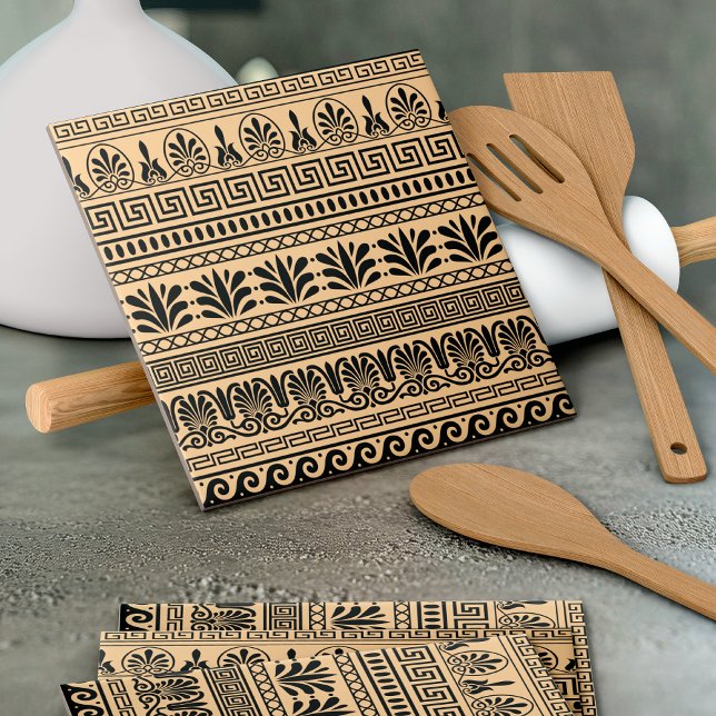 Greek Fret, Mediterranean Pattern, Brown Ceramic Tile (Creator Uploaded)