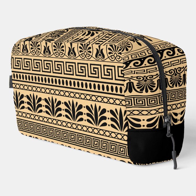 Greek Fret, Mediterranean Pattern, Brown Dopp Kit (Right Corner)