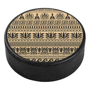 Greek Fret, Mediterranean Pattern, Brown Hockey Puck